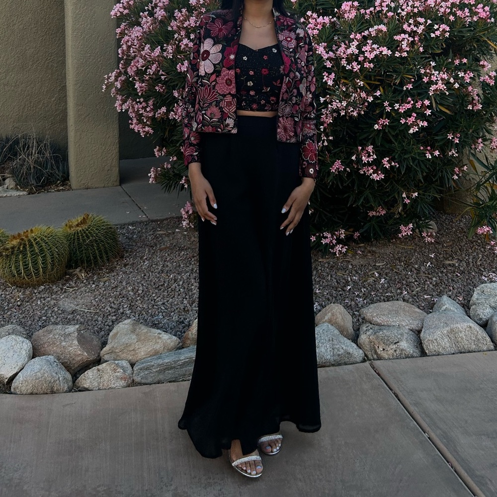 Pink and black three piece pant blazer Indian outfit